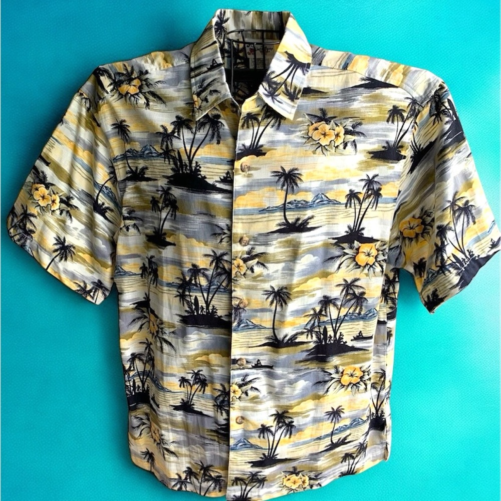 Disney Hawaiian Shirt L Mickey Mouse Surf Silhouette Camp Aloha Cotton